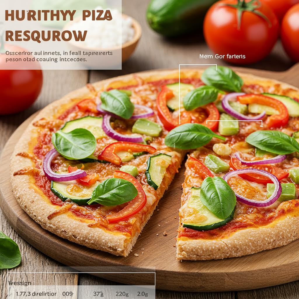 바질과 토마토가 곁들여진 피자가 나무 도마 위에 올려져 영양과 맛의 조화를 전하는 모습